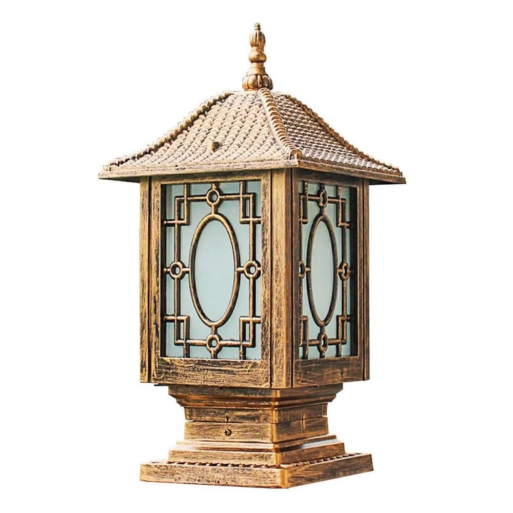 GTHTUHFD Modern Simple Street Lighting, Chinese Style Post Cap Lights, Rainproof Column Lamp For Yard Garden Patio Path,Brass-Height:19.7inch/50cm