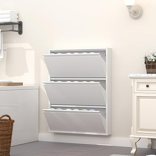 Miniatura 7 de GREATMEET Armario de zapatos con 3 cajones abatibles, armario de entrada de metal para zapatos, almacenamiento para entrada, moderno zapatero