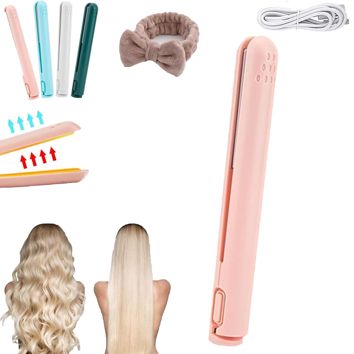 Beautyskin USA Mini Curling Iron Dual Glam Mini Dual Purpose Curling Iron for Short Hair Rechargeable Cordless Ceramic