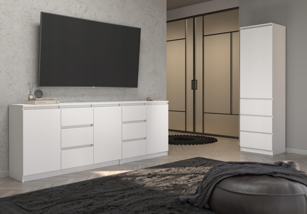 BDW – Armoire avec Tiroirs – 3 Tiroirs et Étagères – Meuble de Rangement de 50 cm L 180,5 cm H et 40 cm P – Dressing Chambre Adulte ou Chambre Enfant – Blanc