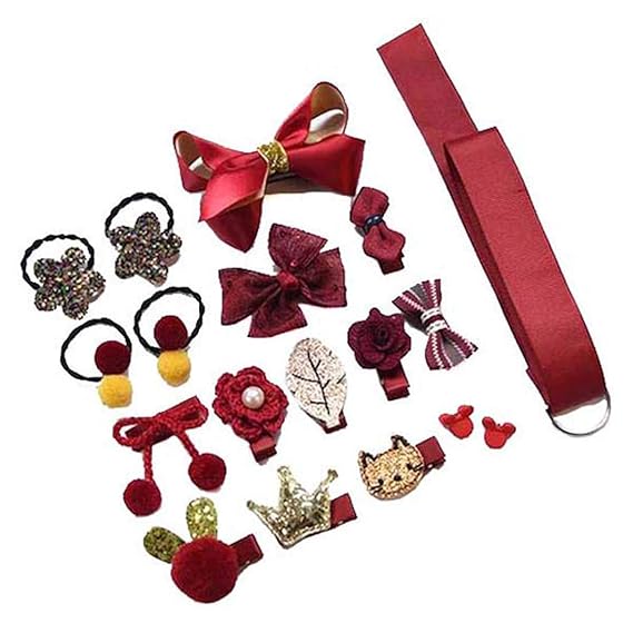 BabyMoon 18Pcs/Set Mix Style Headwear Set Children Accessories Ribbon Bow With Full Covered Clips Hairpins For Girls Princess Crown Headdress Hair Accessories With Gift Box