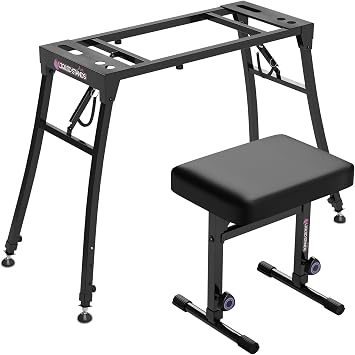 Liquid Stands Collapsible Piano Keyboard Stand and Piano Bench Stool - Adjustable and Portable Heavy Duty Music Stand for Kids & Adults - Fits 54-88 Key Electric Digital Keyboard Piano Stand and Seat