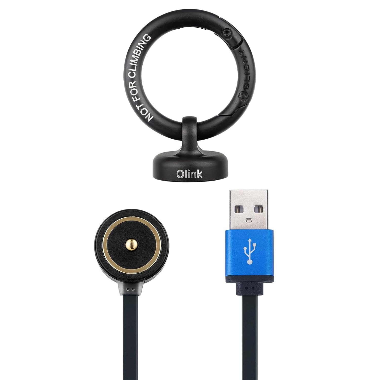 OLIGHT OLINK Portable Magnetic Hook Compatible with Flashlights, Obulb Series, Stainless-Made Carabiner-Style Ring Bundle with MCC 3 Charger in Balck Upgraded Charging Cable