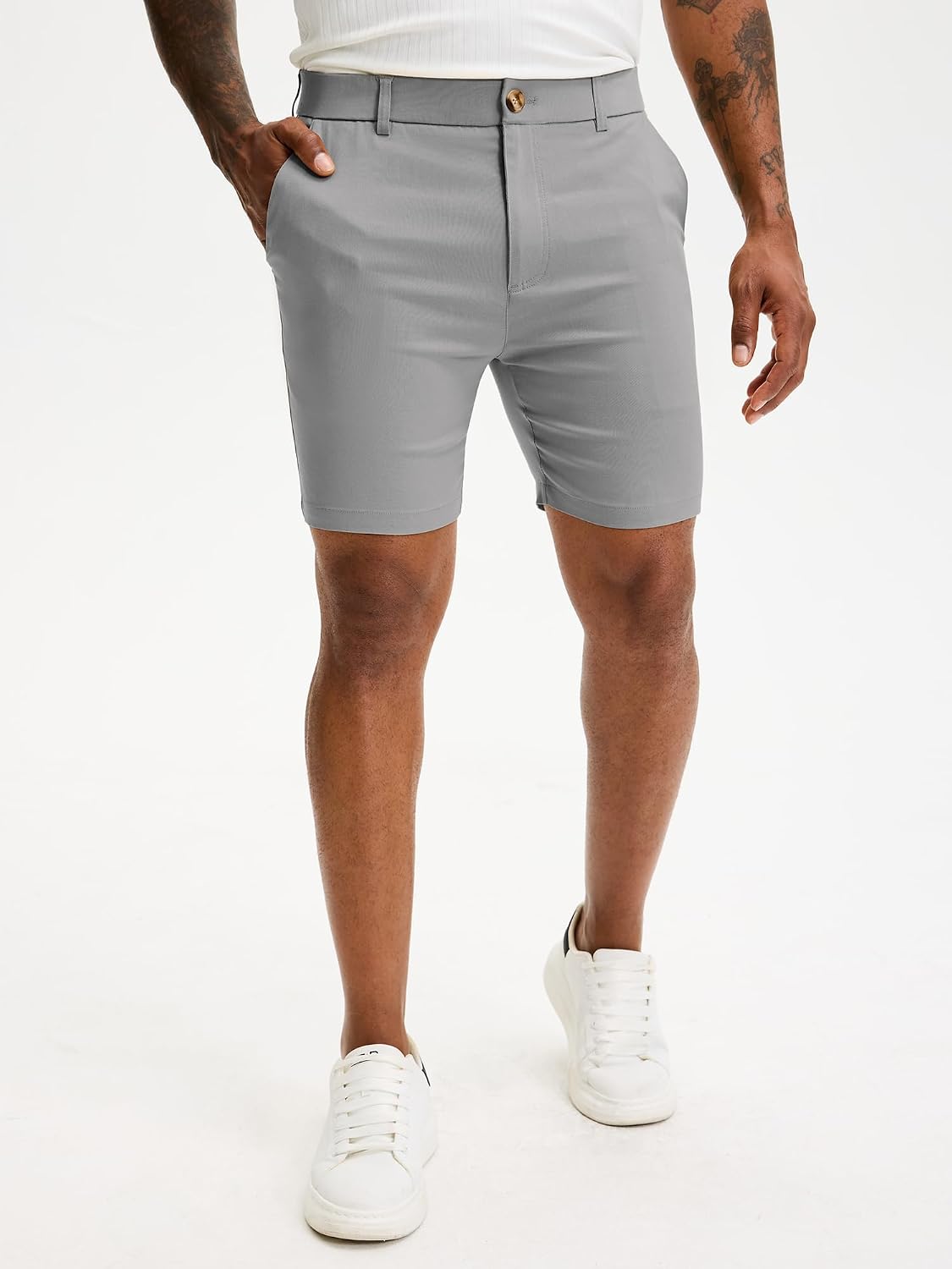 Comdecevis Men's Slim Fit 7" Inseam Chino Shorts - Stretch Skinny Dress Shorts for Work Casual