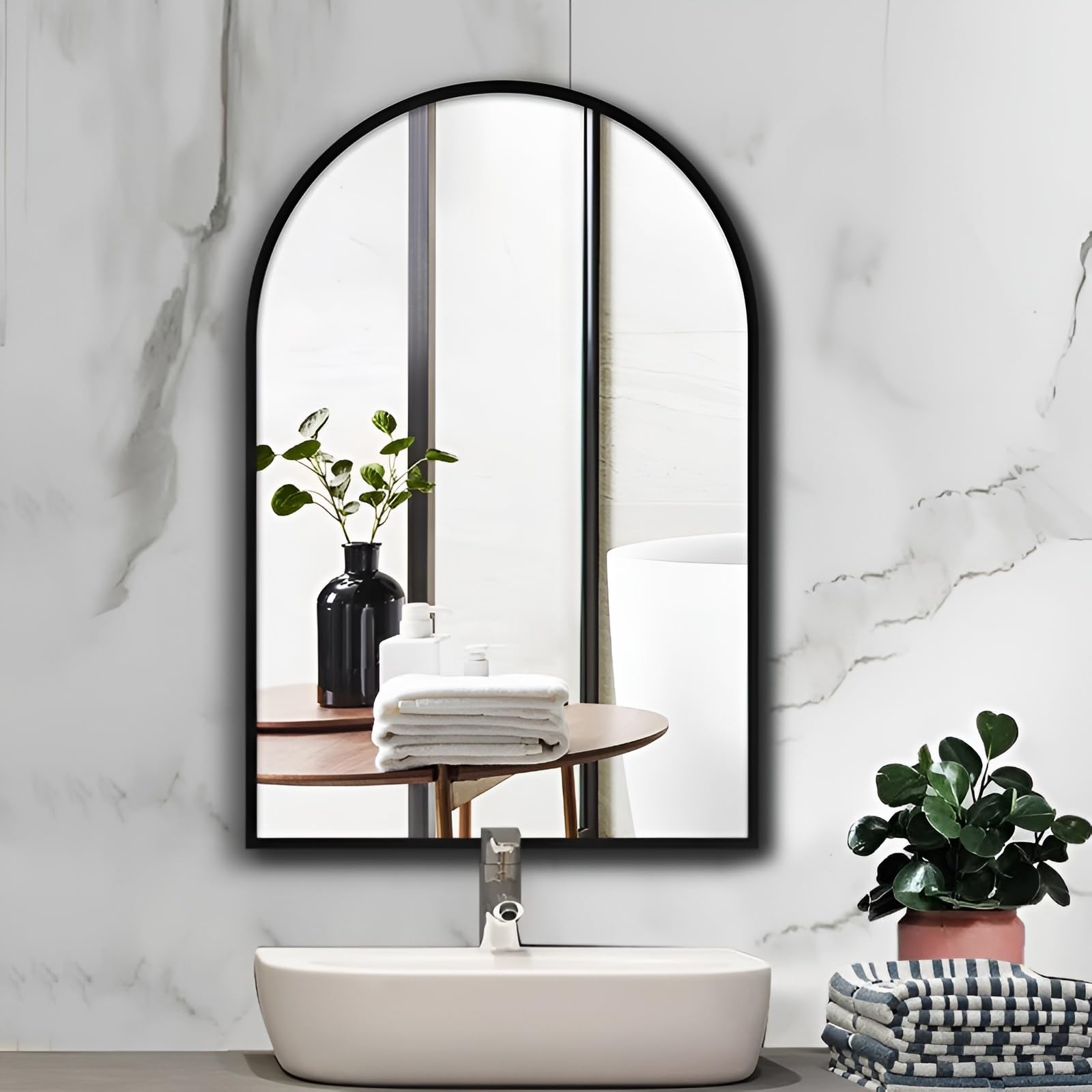 FGXHHS Bathroom Wall Mirror, Arched, Aluminium Frame, 15.7x23.6in, 19.7x31.5in, 23.6x35.4in, HD Vanity Mirror For Living Room, Bedroom, Hallway(Black,60x90cm/23.6x35.4in)