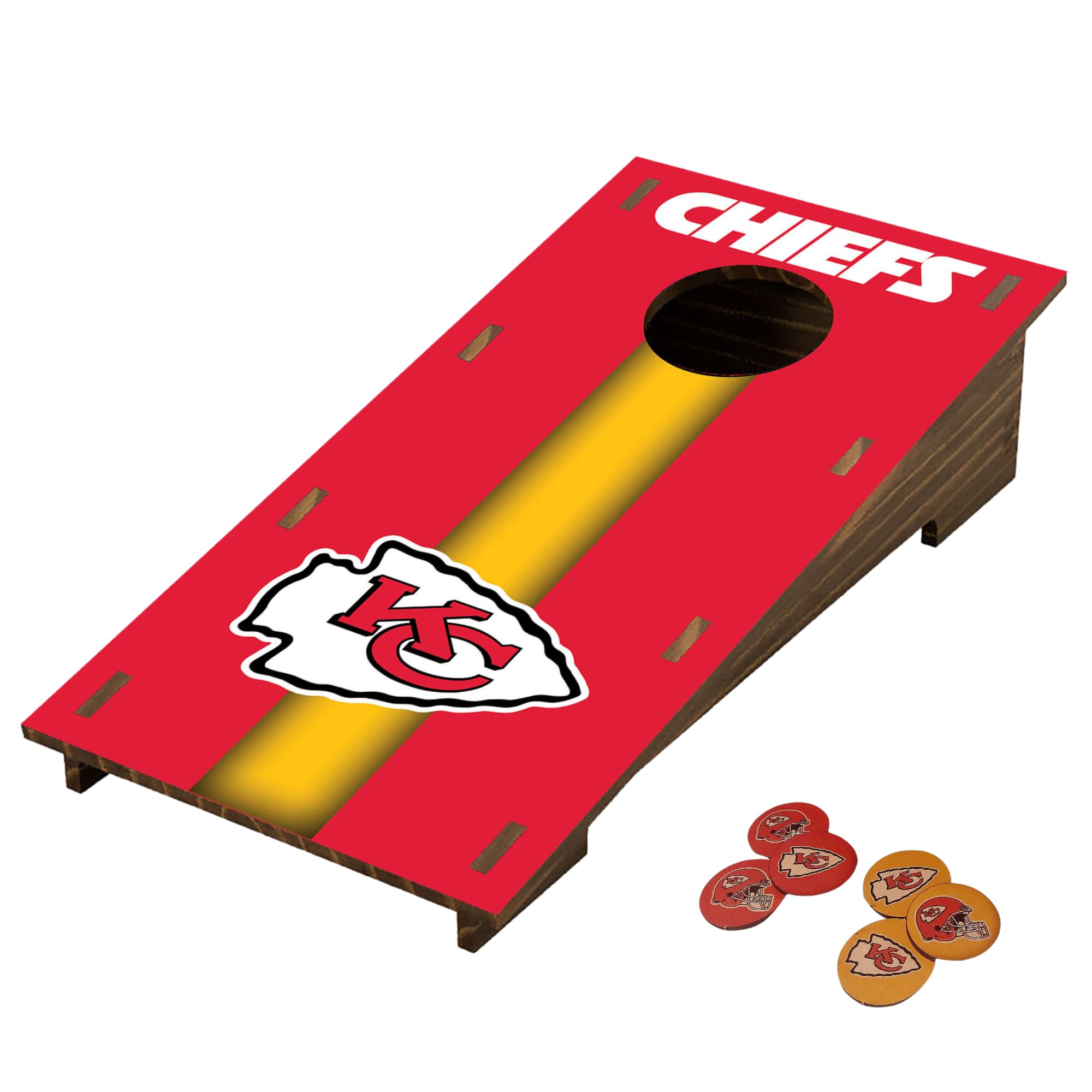 NFL Desktop Cornhole Set with Brown Wood Grain Design and Team Logo by Fan Creations - Miniature Novelty Game for Workplace, Home, or Dorm - Easy One-Time Assembly - Stress Relief