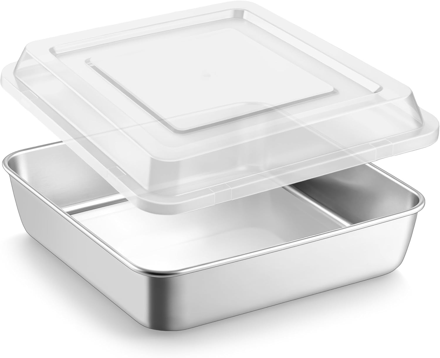 LIANYU 9 x 9’’ Baking Pan with Lid, 9 Inch Square Cake Pan for Lasagna Brownie, Stainless Steel Commercial Deep Baking Dish Set, Oven & Dishwasher Safe Sheet Bakeware (1 Pan +1 Lid)