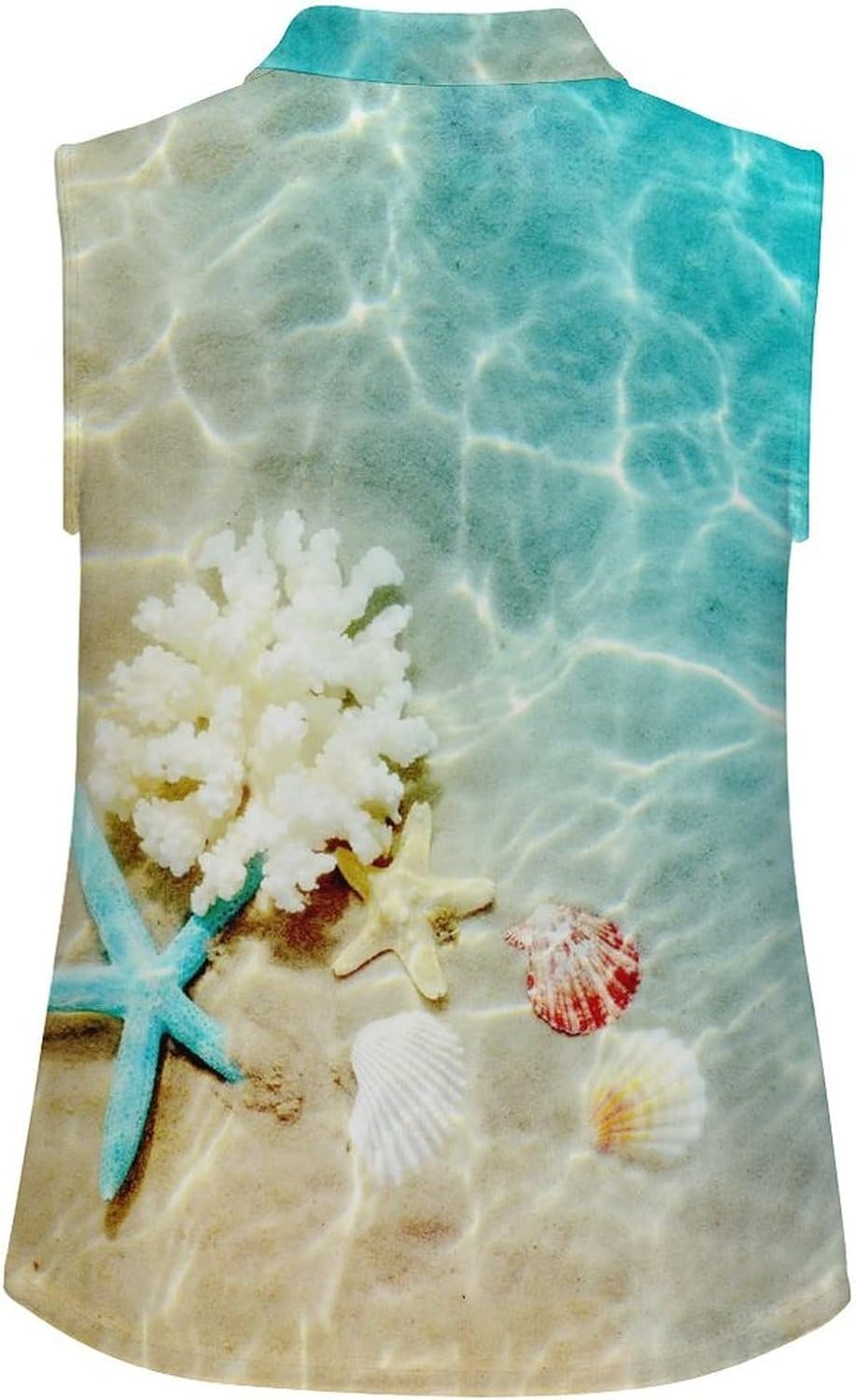 Starfish Coral and Seashell on Beach Women's Golf Shirt Sleeveless Polo Shirts Tank Tops Blouses Tennis T-Shirts Casual