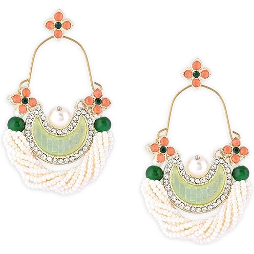 Dazzling Stones Crescent Dangle Earrings