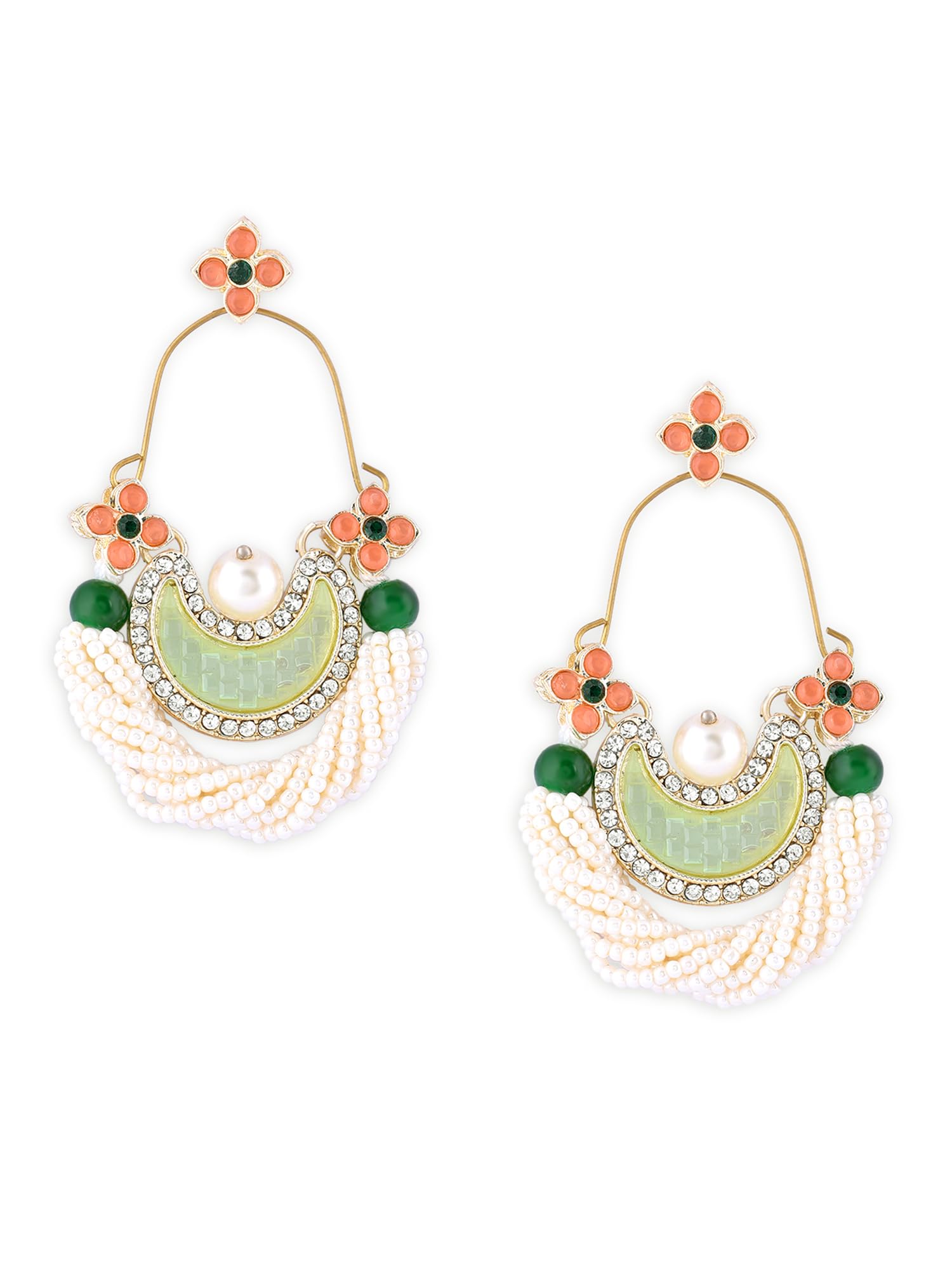 Zaveri Pearls Green & Peach Dazzling Stones Cresent Ethnic Dangle Earring For Women -ZPFK16397 (B0CGHWHD7V) Amazon Price History, Amazon Price Tracker