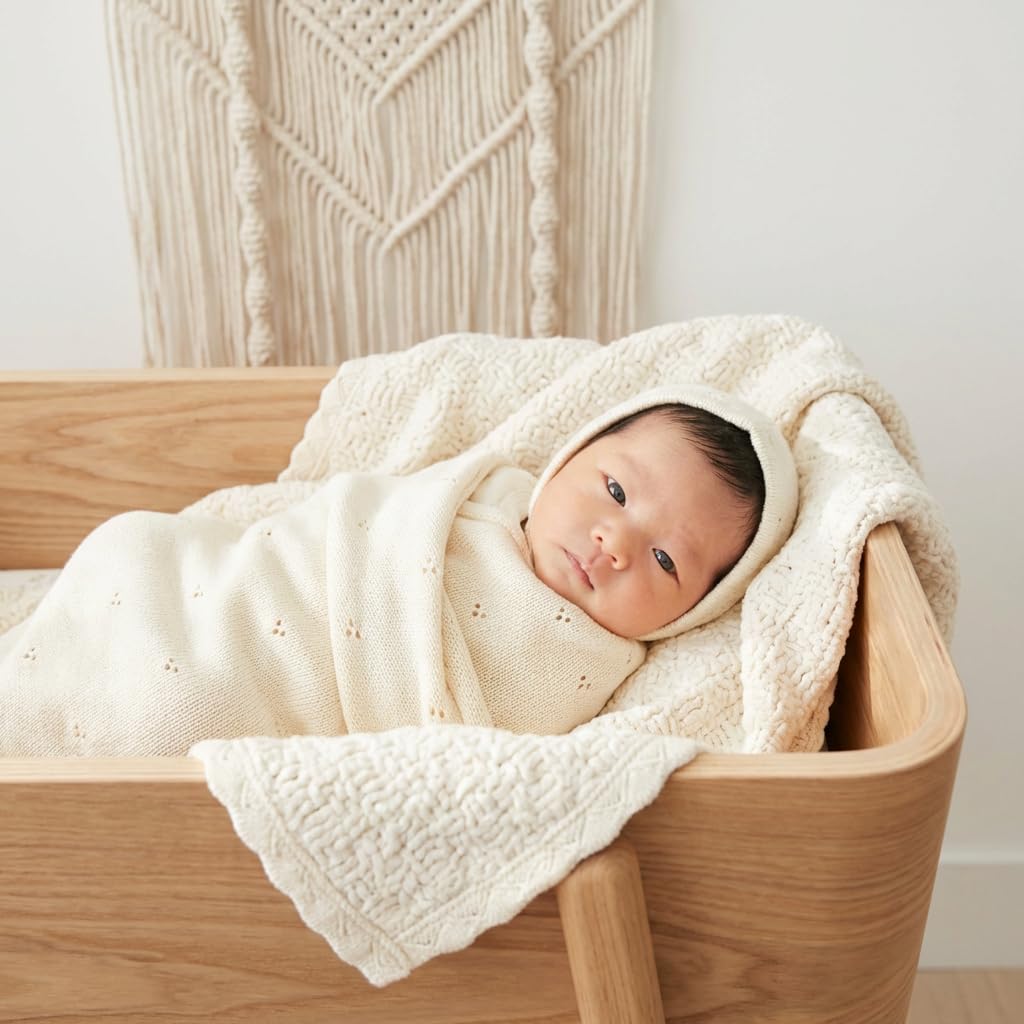 Baby Gift Set - Organic Cotton Newborn Blanket Essentials, Thoughtful Baby Shower & New Baby Gift for Boys & Girls (Pointelle - Butter Cream)