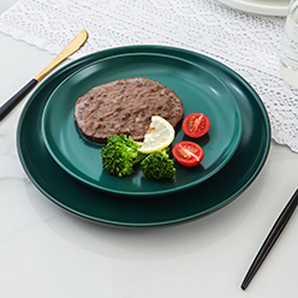 Assiettes rondes en céramique adaptées pour les restaurants, lisses et simples à nettoyer. Dimensions : diamètre 24,5 cm x hauteur 2,9 cm (vert)