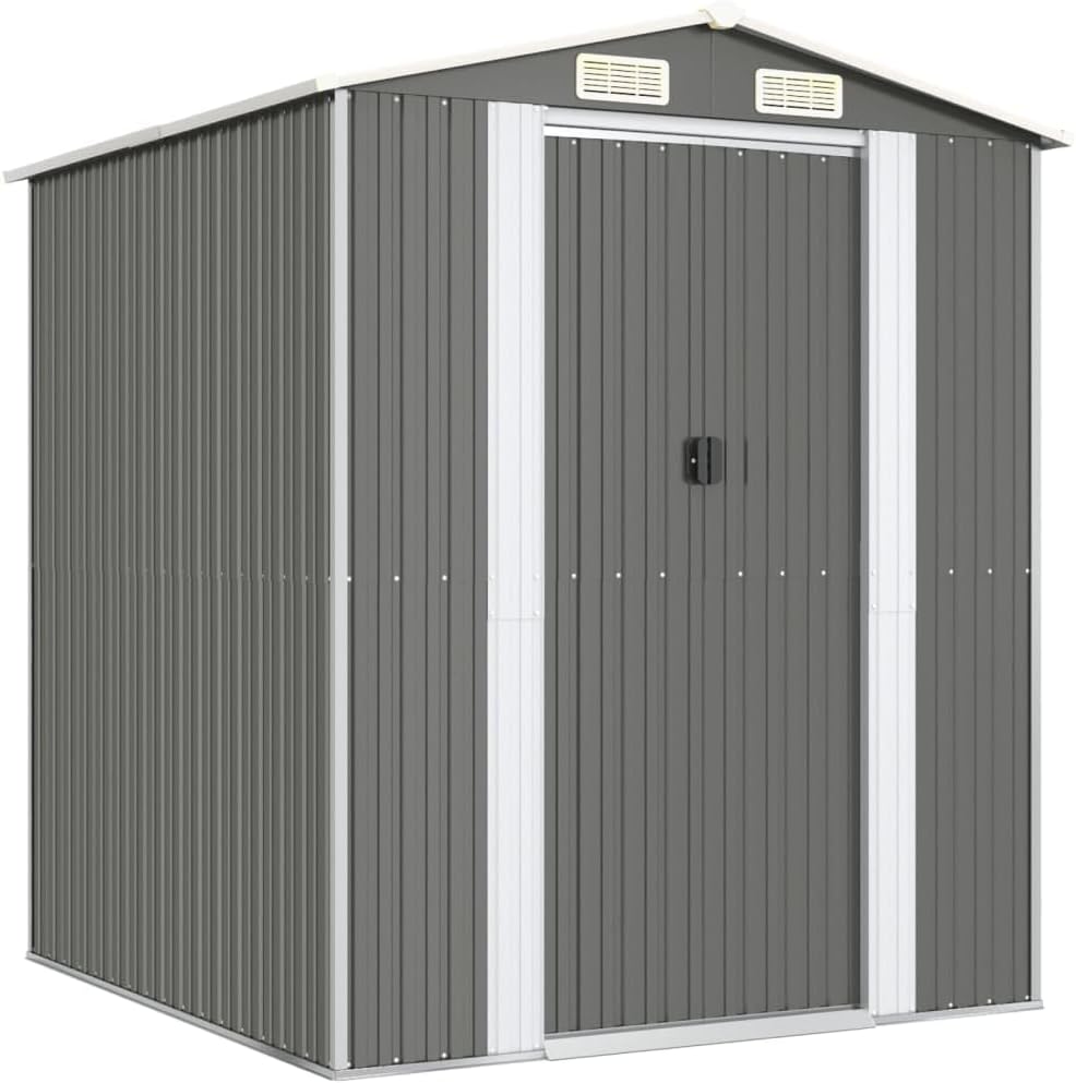 vidaXL Galvanized Steel Garden Shed - Spacious Outdoor Storage Solution, with Air Circulation Vent, Sturdy, Durable, and Rust-Resistant in Light Gray.