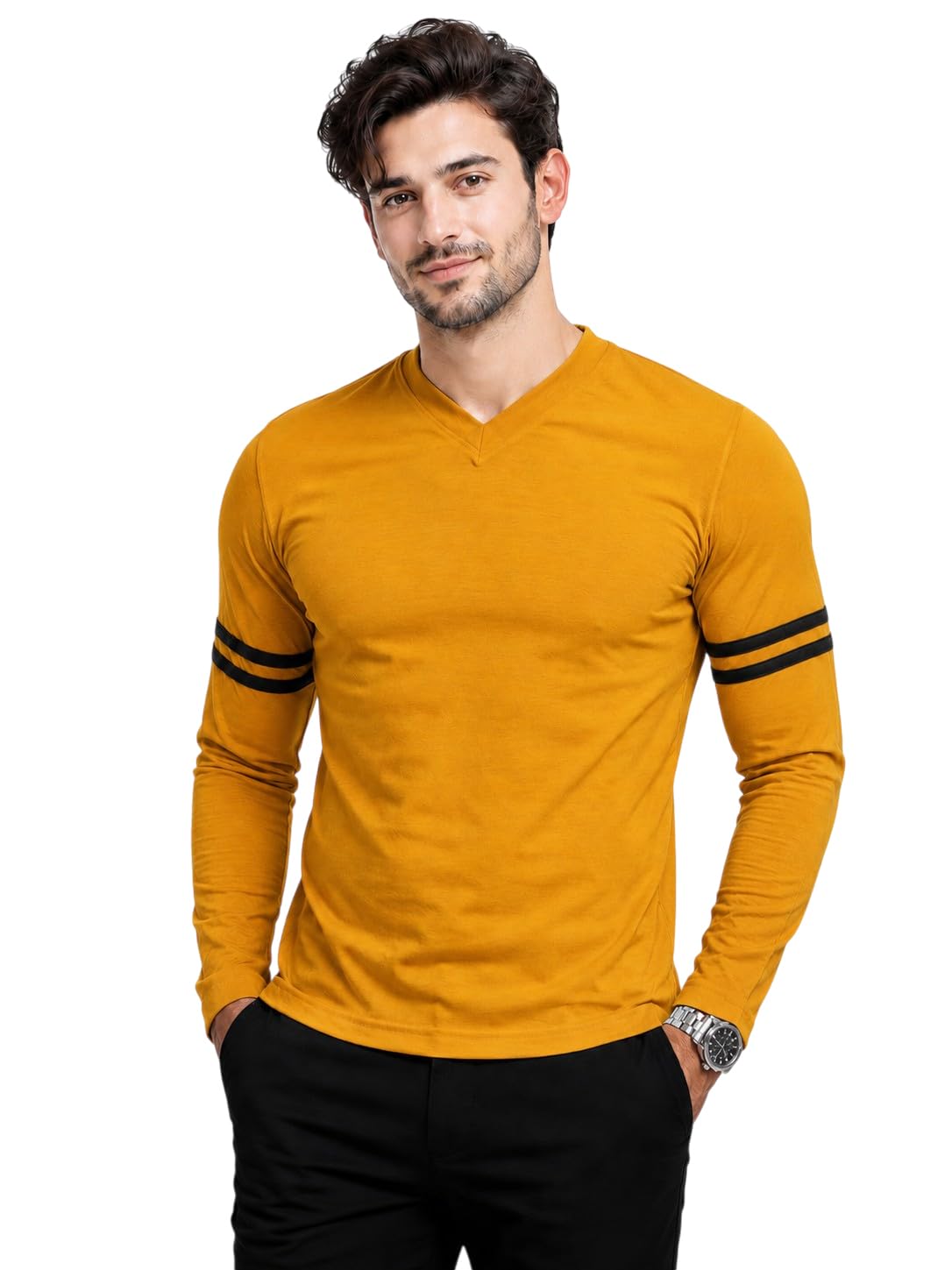 Blisstone Men's Cotton Blend V-Neck Full Sleeve T-Shirt | Regular Fit |Soft & Breathable Fabric | Solid Casual T-Shirt-picture-24