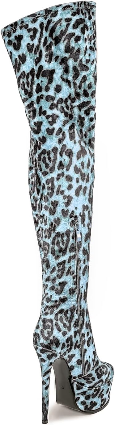 White Burgundy Thigh high boots Women's leopard Zebra Print Lime green Stiletto heel Platform Newspaper Over the knee Round toe Side back zipper unisex high heels