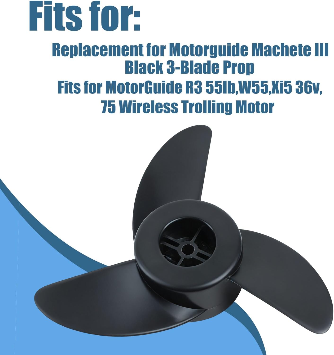 MGA089B 3.5" Three-Blade Trolling Motor Propeller Fits for MotorGuide R3 55lb,W55,Xi5 36v,75 Wireless Trolling Motor Replacement for Motorguide Machete III Black 3-Blade Prop