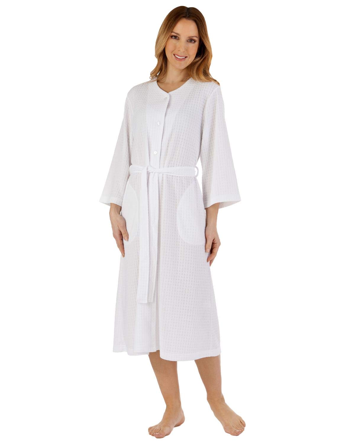 Slenderella Women's White Lightweight Waffle Button Up Robe Hotel Spa Dressing Gown Xxl (White)