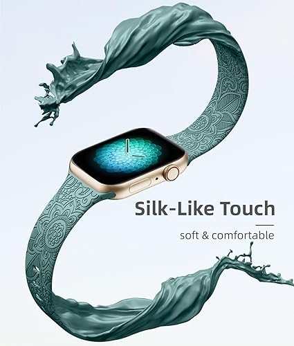 Vista 55 de Odbeai Correa deportiva de silicona suave con grabado floral compatible con Apple Watch de 1.496 pulgadas, 1.575 pulgadas, 1.614 pulgadas, 1.654