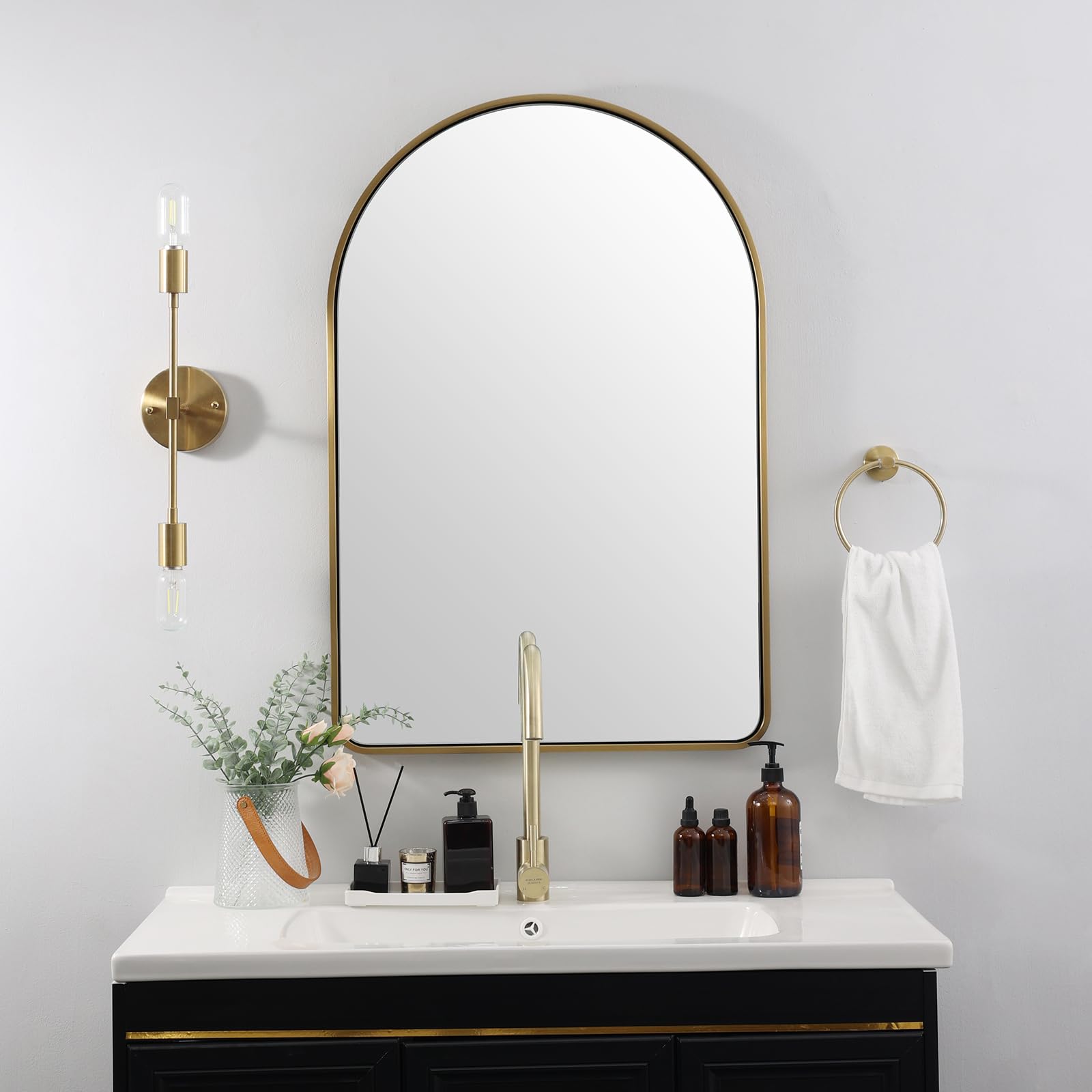Specchio Da Bagno Rettangolare ANDY STAR Oro - 76x101 Cm - Telaio In Alluminio Tubolare Con Clip Francesi