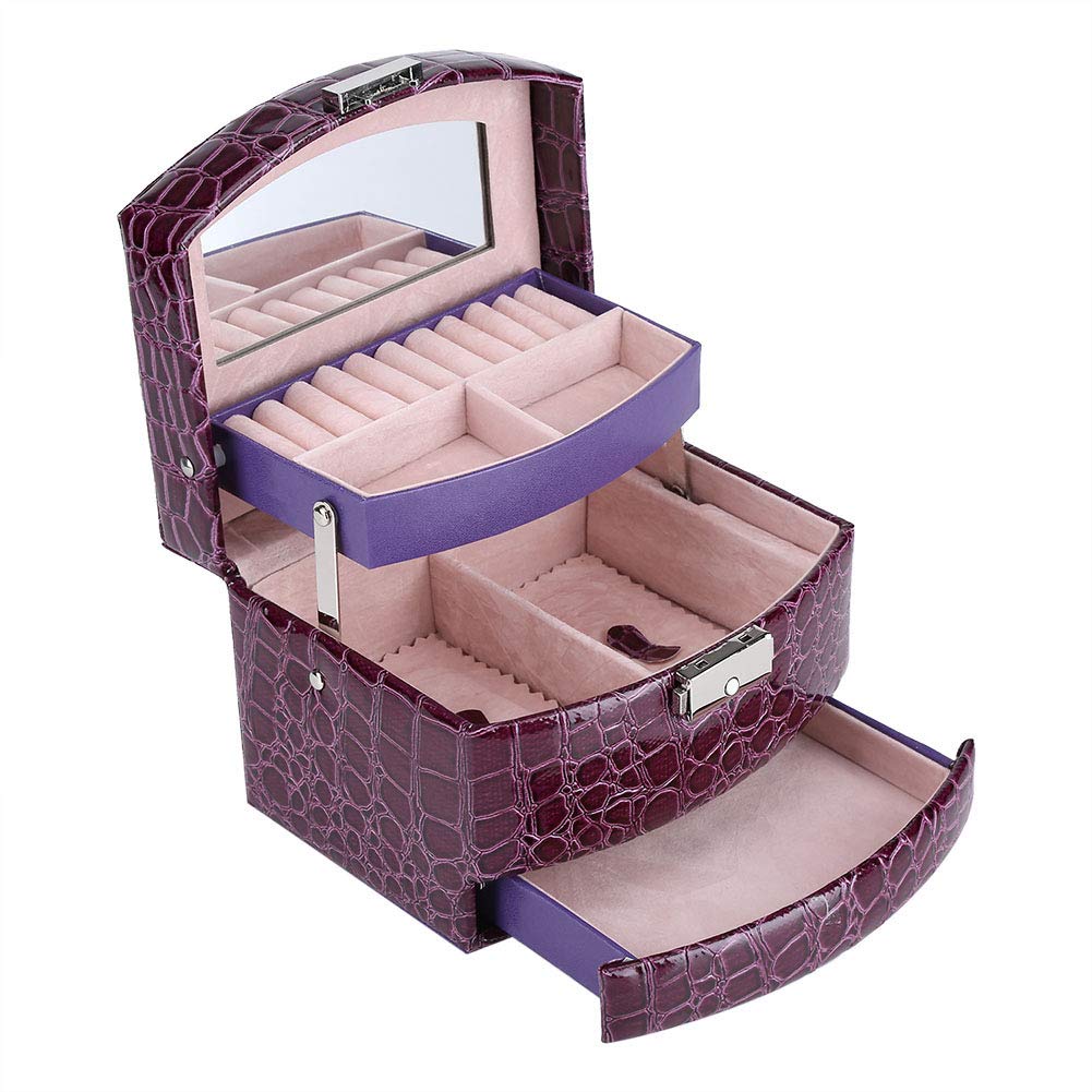 Boîte à bijoux avec miroir Zerodis violette pour rangement maquillage