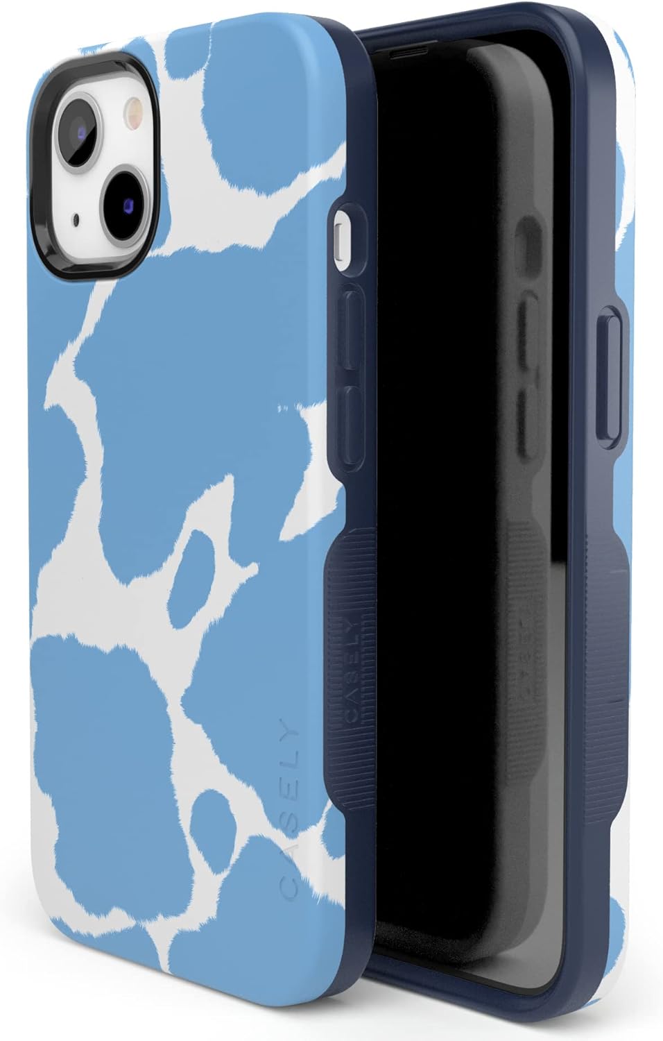 Casely iPhone 13 Case | Current Mood | Light Blue Cow Print | Bold Protective Design | Compatible with MagSafe