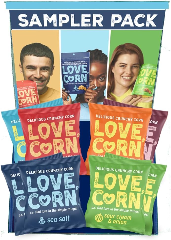 Sampler Variety Pack 0.7oz x 8 Bags [2x Sea Salt, 2x Sour Cream and Onion, 1 Each of Cheddar, BBQ, Salt & Vinegar and Hot & Spicy] - Delicious Crunchy Corn - Healthy Family Snacks - Gluten Free, Kosher, NON-GMO