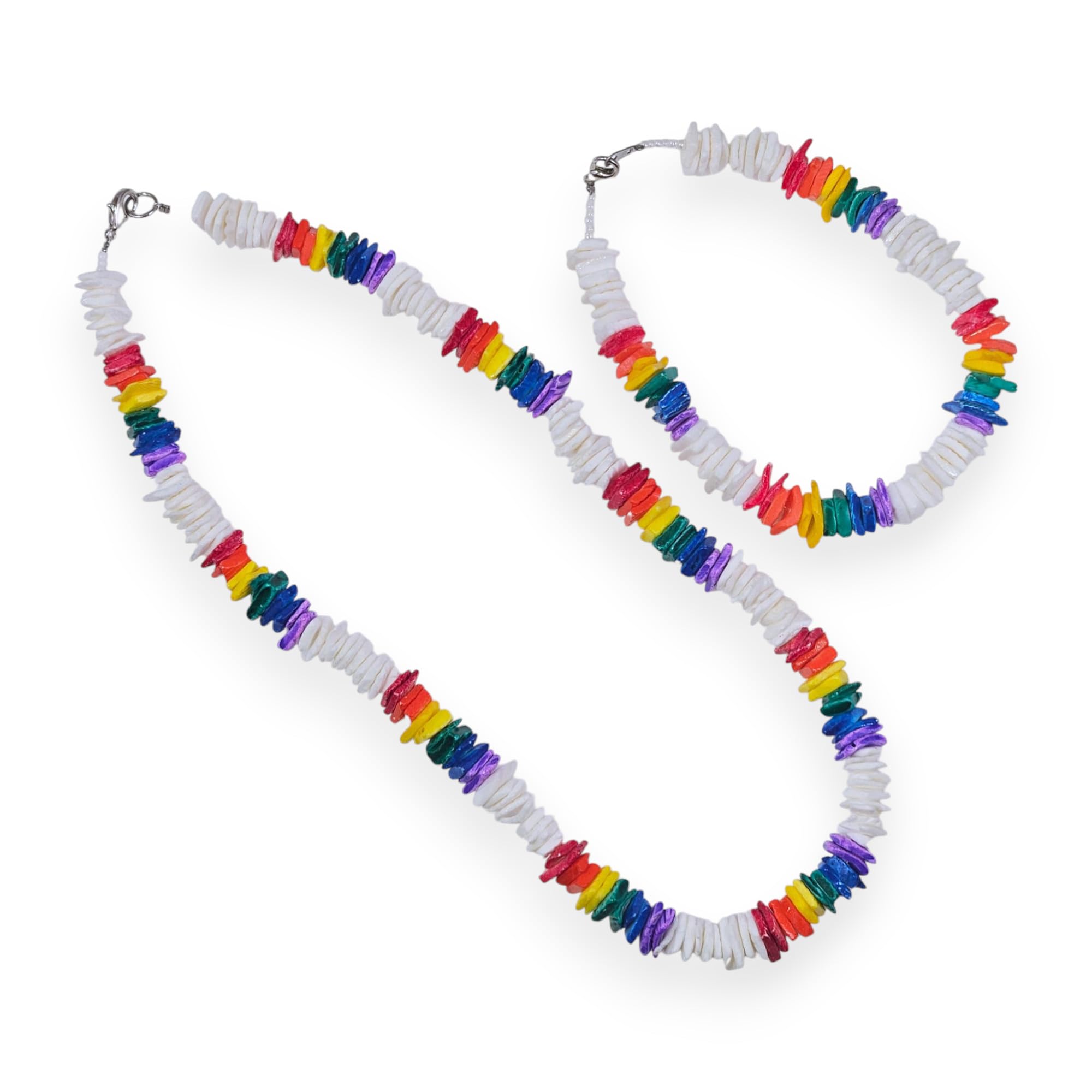 BlueRica Puka Shell Chips Necklace Anklet Set Multi