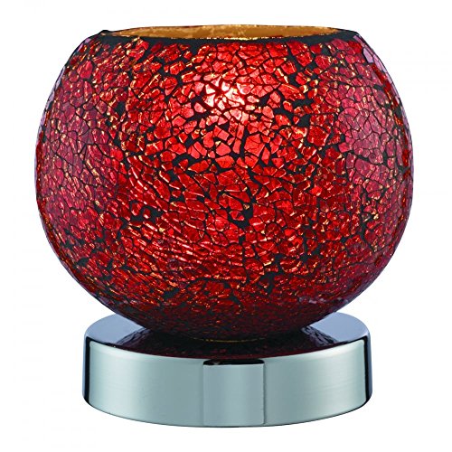 Searchlight TOUCH LAMP - CRACKLE RED MOSAIC GLASS, CHROME BASE 2169RE
