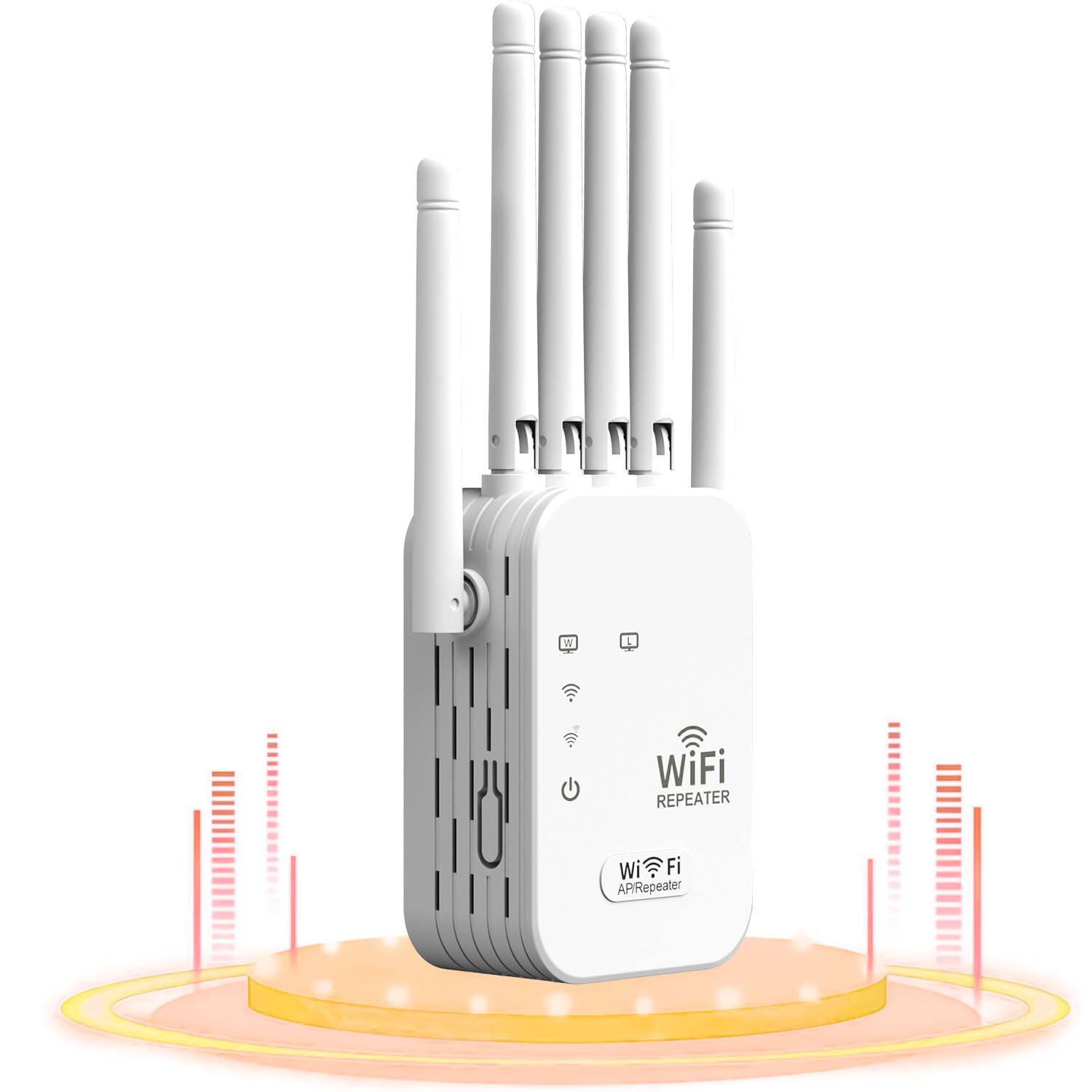 Amplificateur WiFi, Répéteur WiFi Puissant Longue Portée avec 6 Antennes et 2 Ports Ethernet, WiFi Extender Signal Fort, Compatible Fibre & Toutes Box, Mode AP/Repeater/Routeur