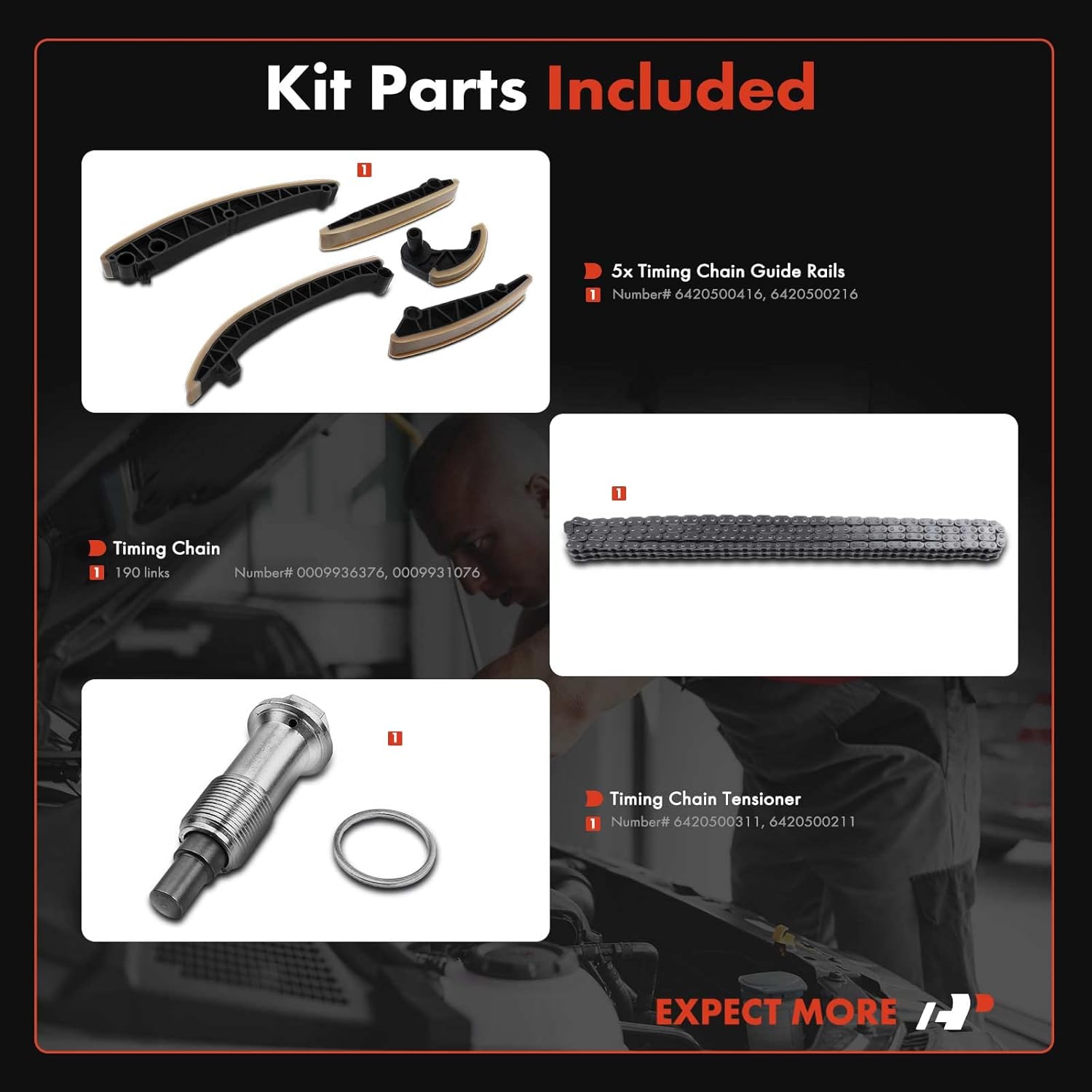A-Premium Engine Timing Chain Kit W/Tensioner & Guide Rails [fits DOHC, 6Cyl 3.0L] Compatible with Dodge & Freightliner & Mercedes-Benz, fits Sprinter 2500 3500 07-12, [X164 W212 W251] E350 & More
