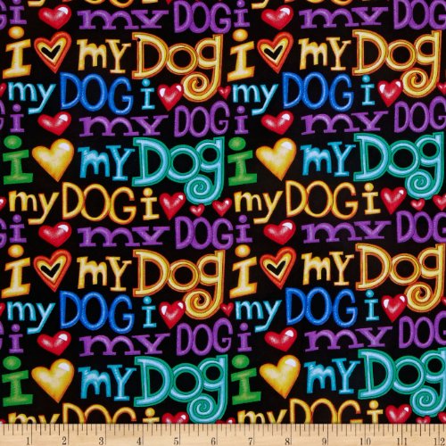 Timeless Treasures Bart Dog Words Black Fabric by The Yard