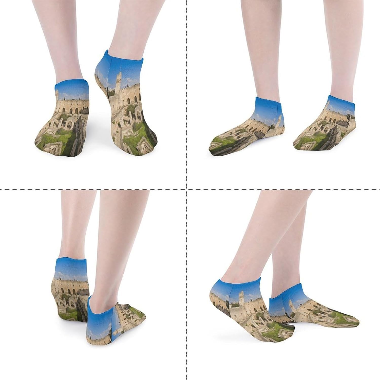 Socks for Men Women 5 Pairs Short Ankle Socks | Israel at The Tower of David Low Cut Casual Crew Sock Cute Breathable Athletic Socks Non Slip No Show Sock