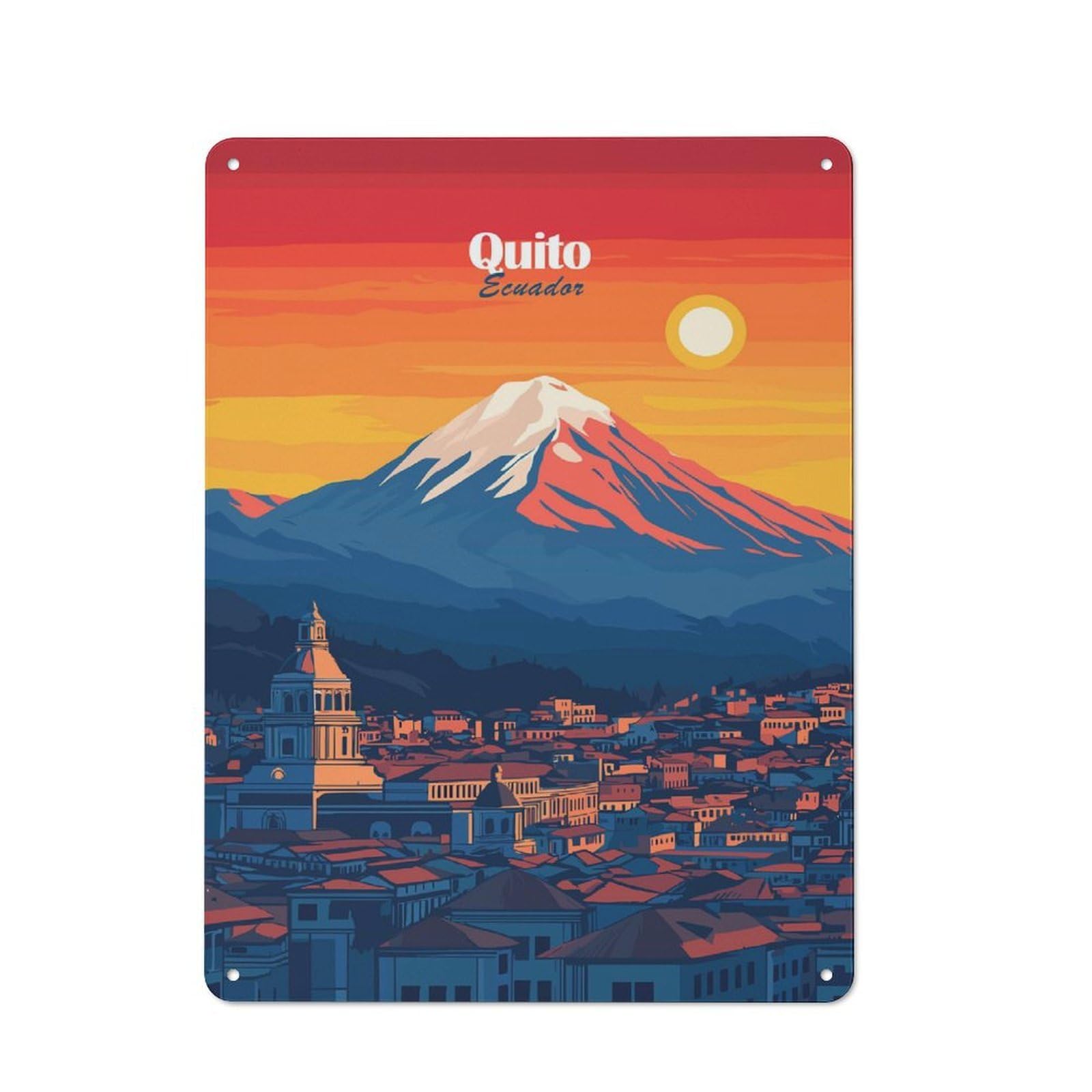 Junmoney Style-5 Metal Plaque With Quito, Ecuador Skyline Design 40X30cm, Retro Kitchen Wall Decor For Bakery, Diner, Cafe Or Family Room