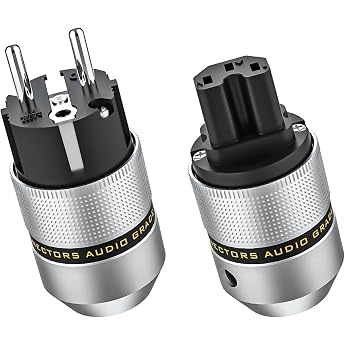 Tertullus High-End HiFi Power Plug Aluminium Rhodium-Plated Schuko Plug 16A 250V & Cold Device Plug Coupling 10A 250V 15A 125V Rhodium-Plated E820