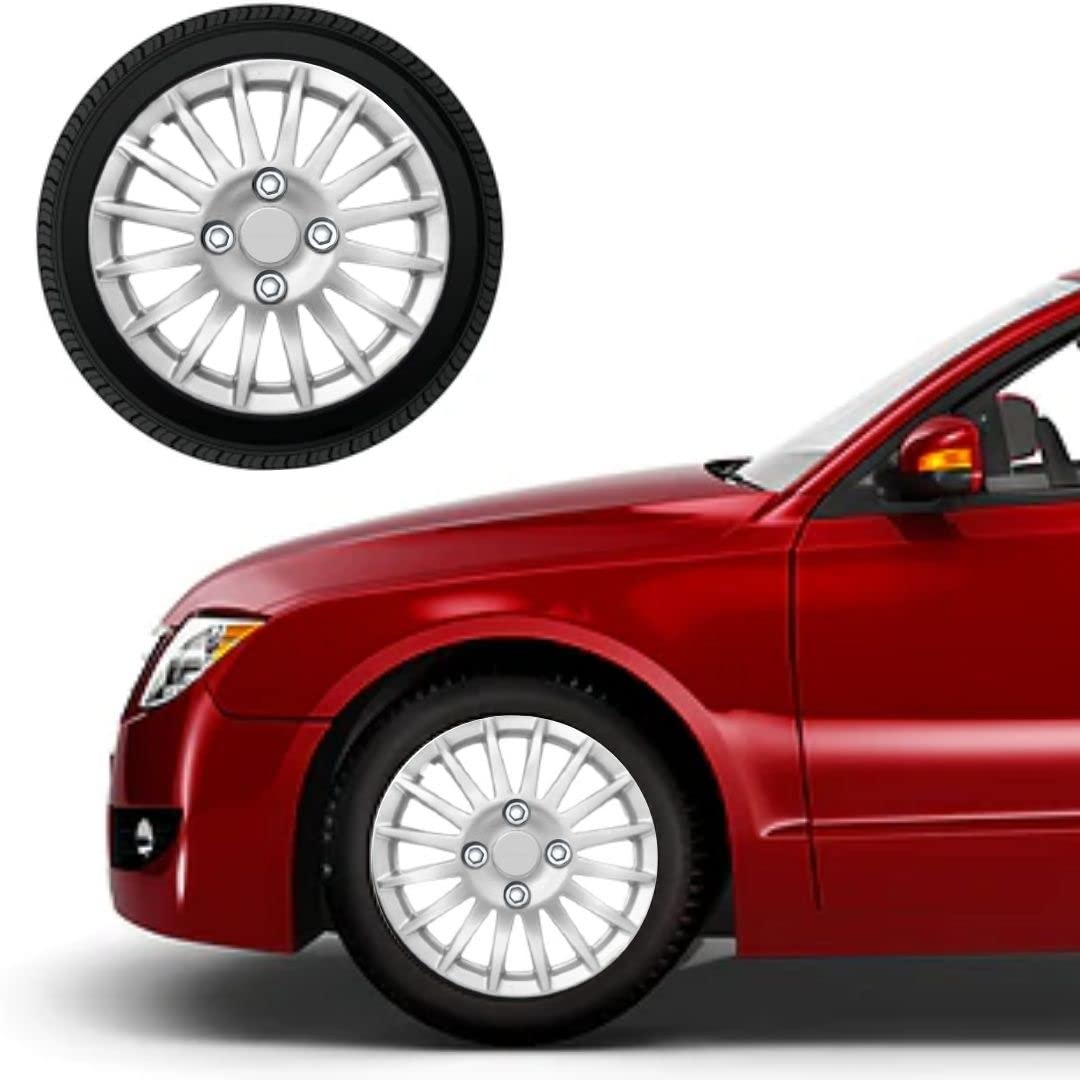 Oshotto/Deccan/Katwheels Universal Push Type 12 inch Silver Wheel Cover Caps (Set of 4)