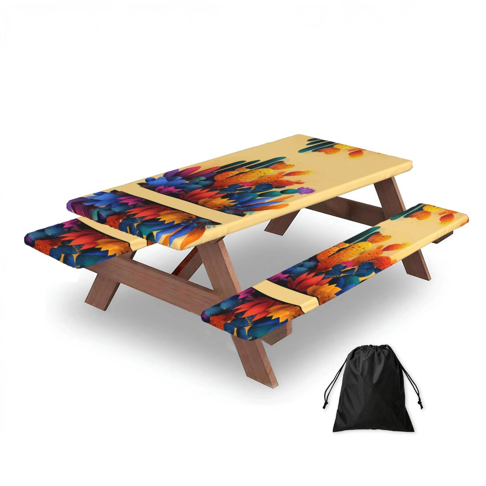 Cactus illustration Rectangular water-repellent picnic tablecloths, outdoor camping, picnic, BBQ
