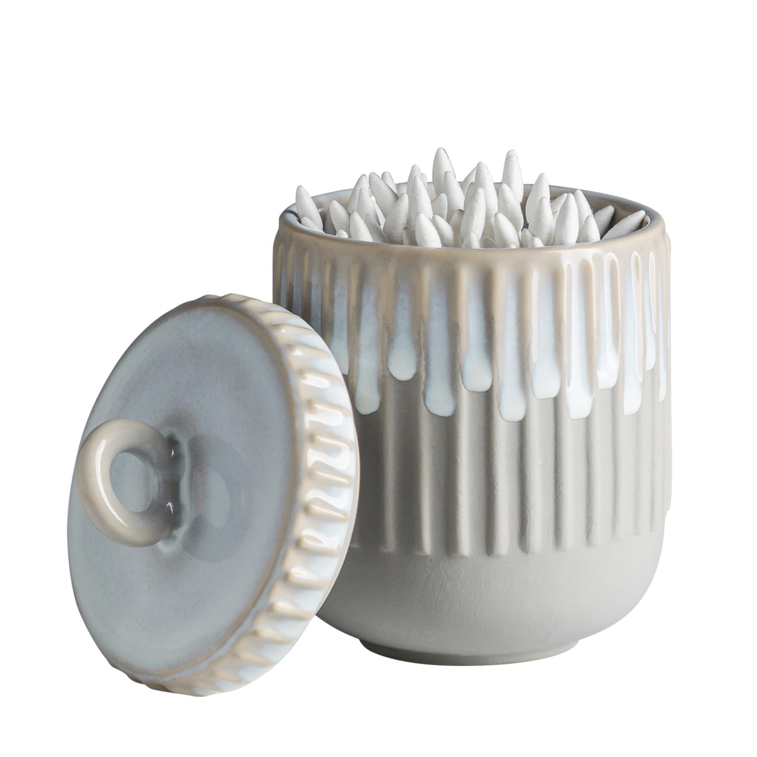 MISSYSSIM 16 oz Creme Brulee Ramekins Oven Safe, Qtip Holder Dispenser Bathroom Jar with Lid - 14 oz Ceramic Apothecary Jar