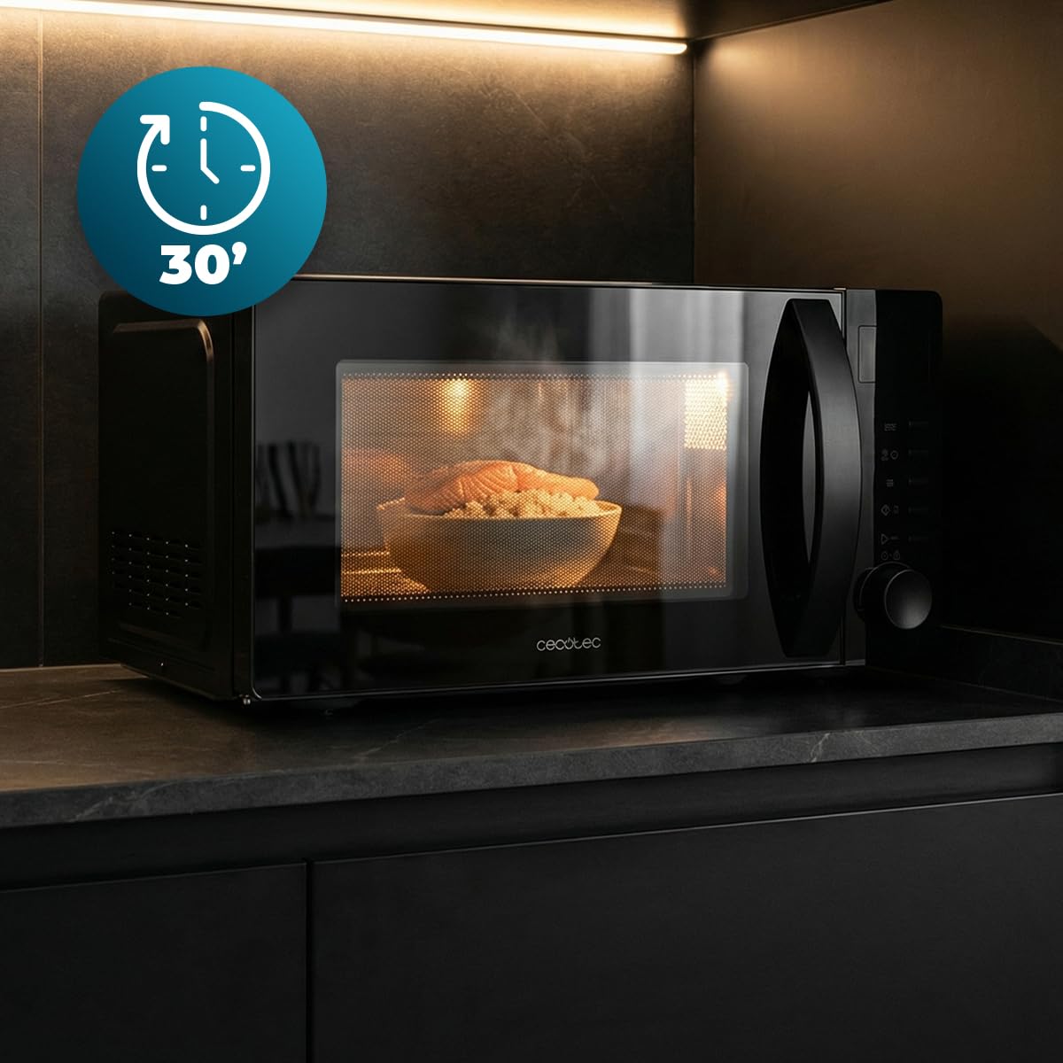 Cecotec Kuchenka mikrofalowa z Grill Proclean 5105 Black. 700 W, 20 l, technologia 3DWave, grill, 5 poziomów mocy, timer 30 min, rozmrażanie, wyświetlacz z zegarem, doskonałe zapiekanki
