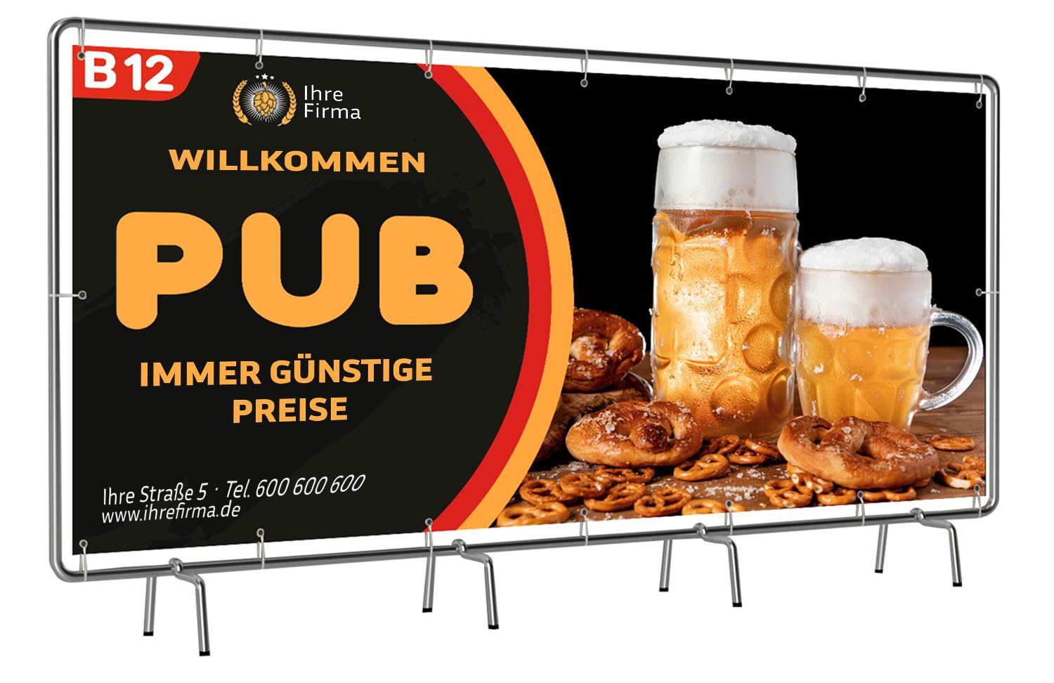 Banner Selbst Gestalten – Personalisierter Werbebanner mit Text/Logo/Foto – Für Werbung, Veranstaltungen & Dekoration – Wetterfest, UV-beständig – 450 g/m – von 1 bis 4 m – PrintMercial