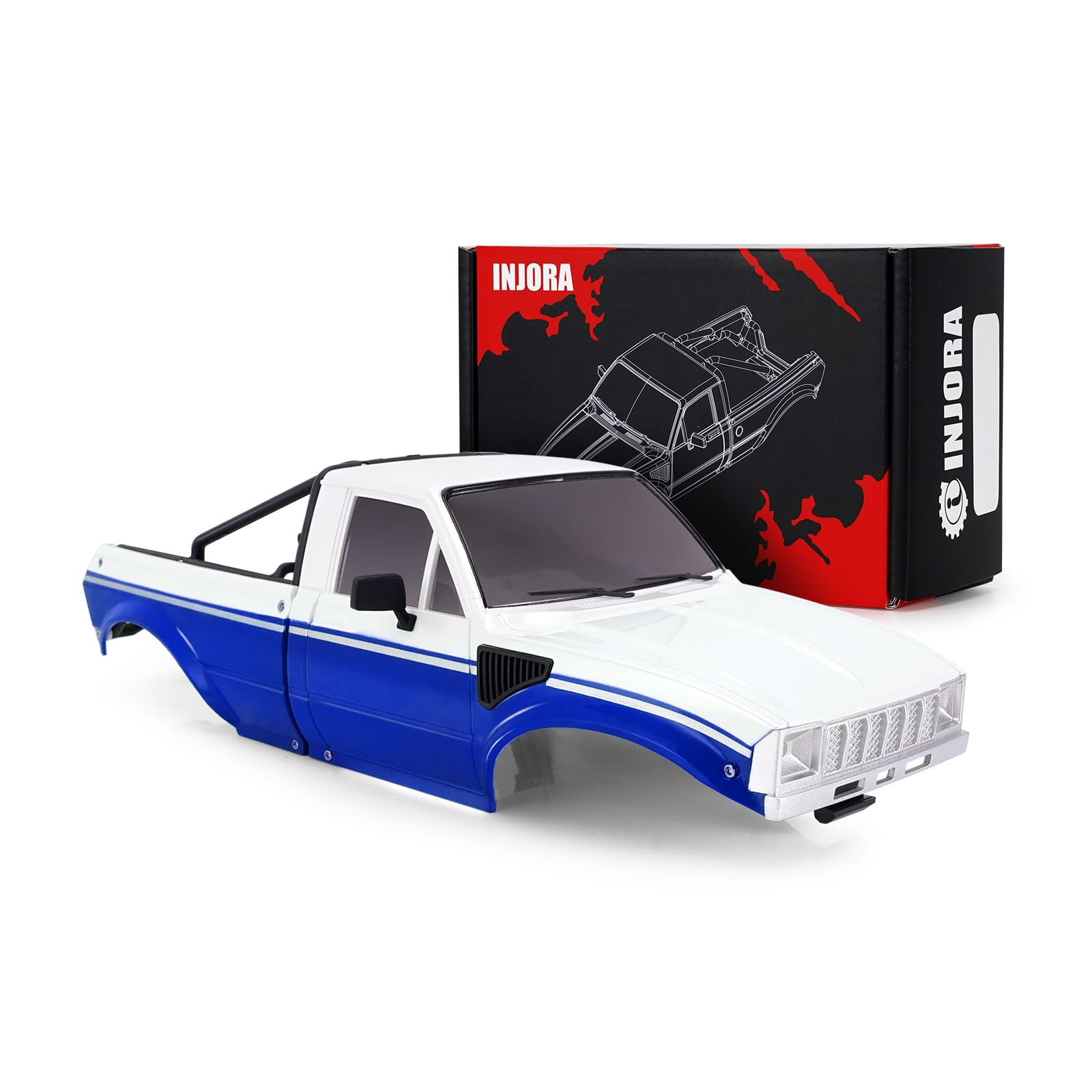 INJORA IR60 Pickup Hard Body Shell with Bed Rack for 1/18 RC Crawler TRX4M Defender Bronco (Blue White) โ image 1