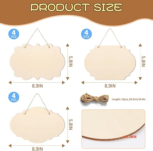 Miniatura 5 de 12 letreros de madera sin terminar para colgar en blanco, placa rectangular de madera para pintar con cuerda, letreros de madera sin terminar para