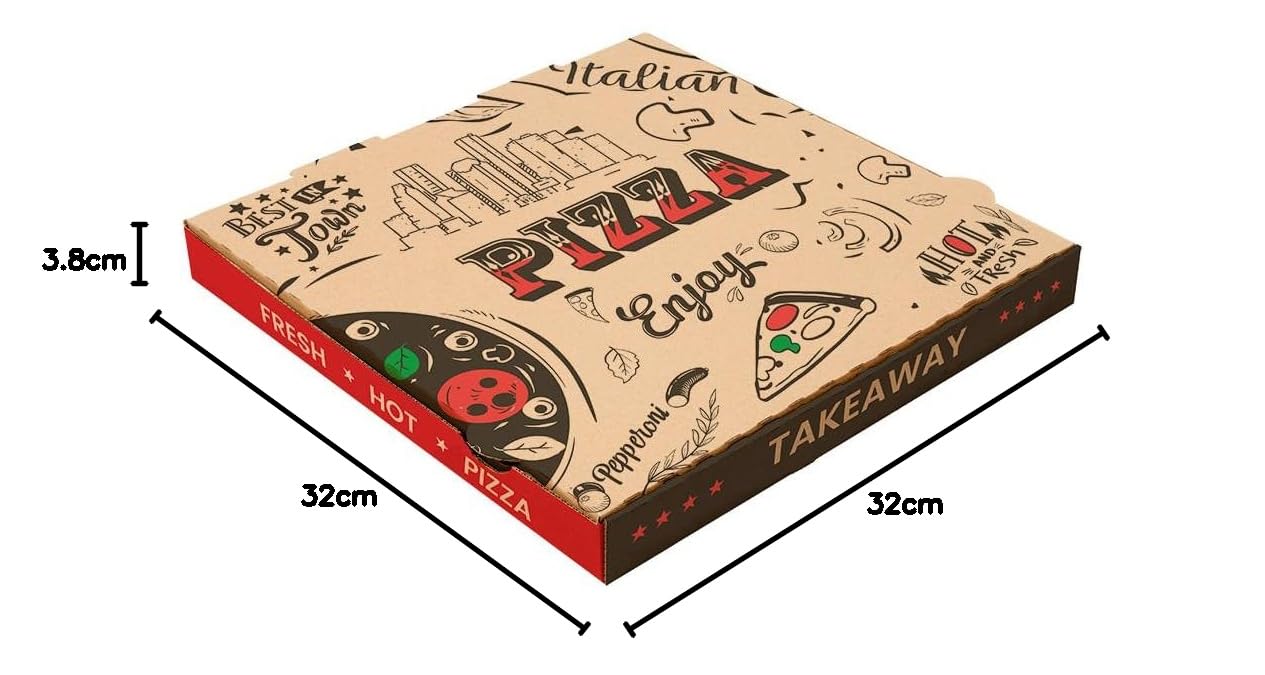 García de Pou 100 pezzi - Scatole per pizza 'Enjoy Pizza' 'Thepack' 330 G/M2 32X32X3,8 cm naturale cartone ondulato Microcanale