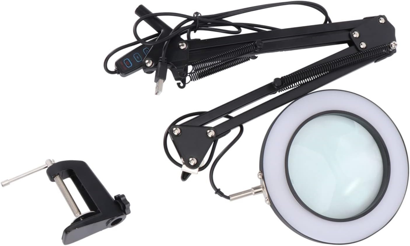 DOITOOL 5X LED Desktop Magnifier Lamp Adjustable Brightness USB Powered Table Light for Welding Electronic Maintenance and Hobby Use