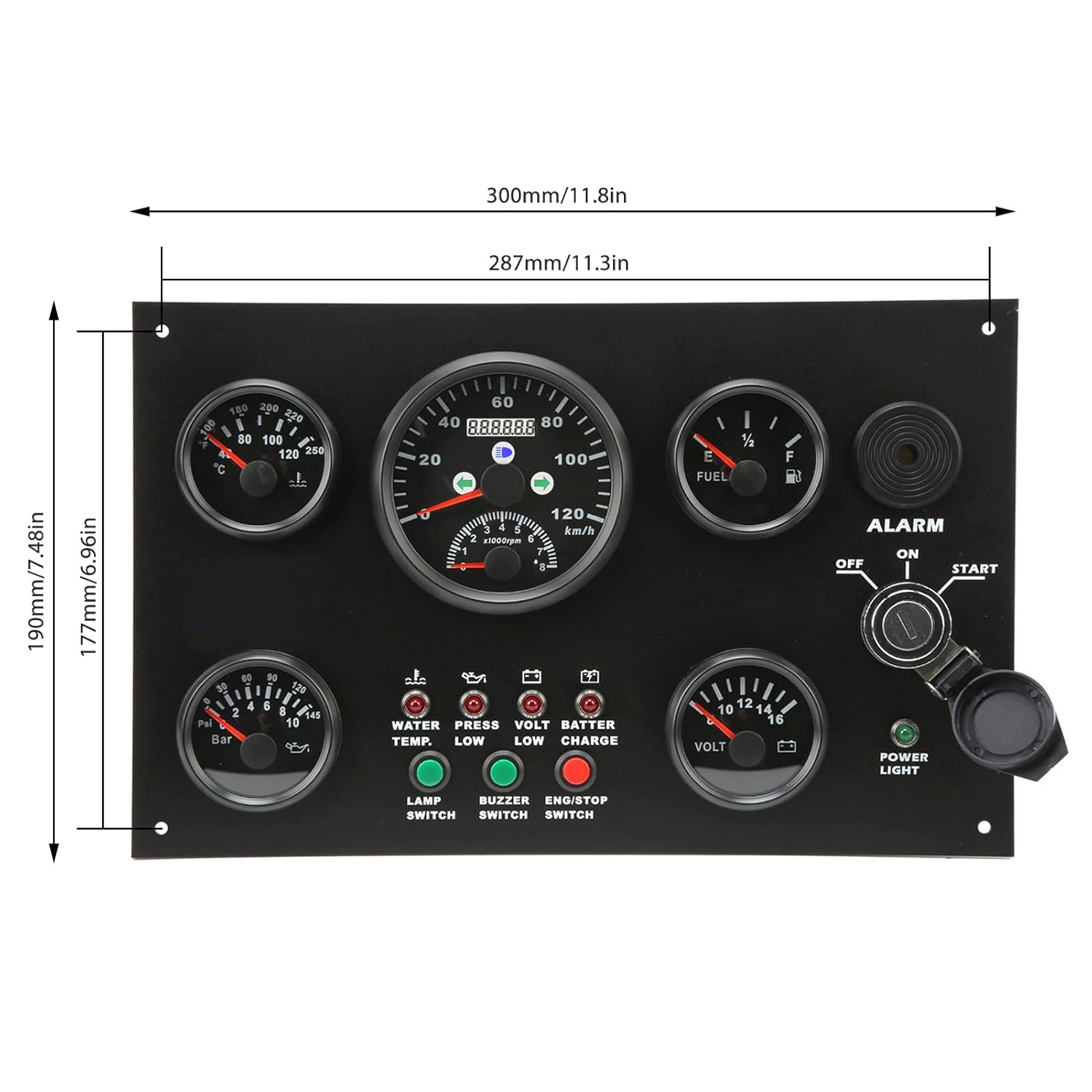 Marine Instrument Panel, 5 Gauge Cluster Set, Speedometer Fuel Level Water Temperature Oil Pressure Meter Voltmeter Boat Gauge High Accuracy