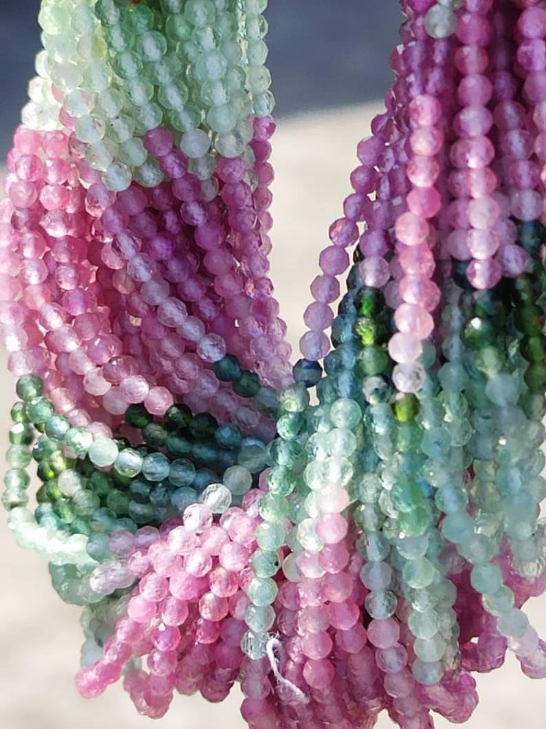 Perles en multi-tourmaline naturelle taillée à facettes de 2.50mm, gemmes d'exception pour joaillerie