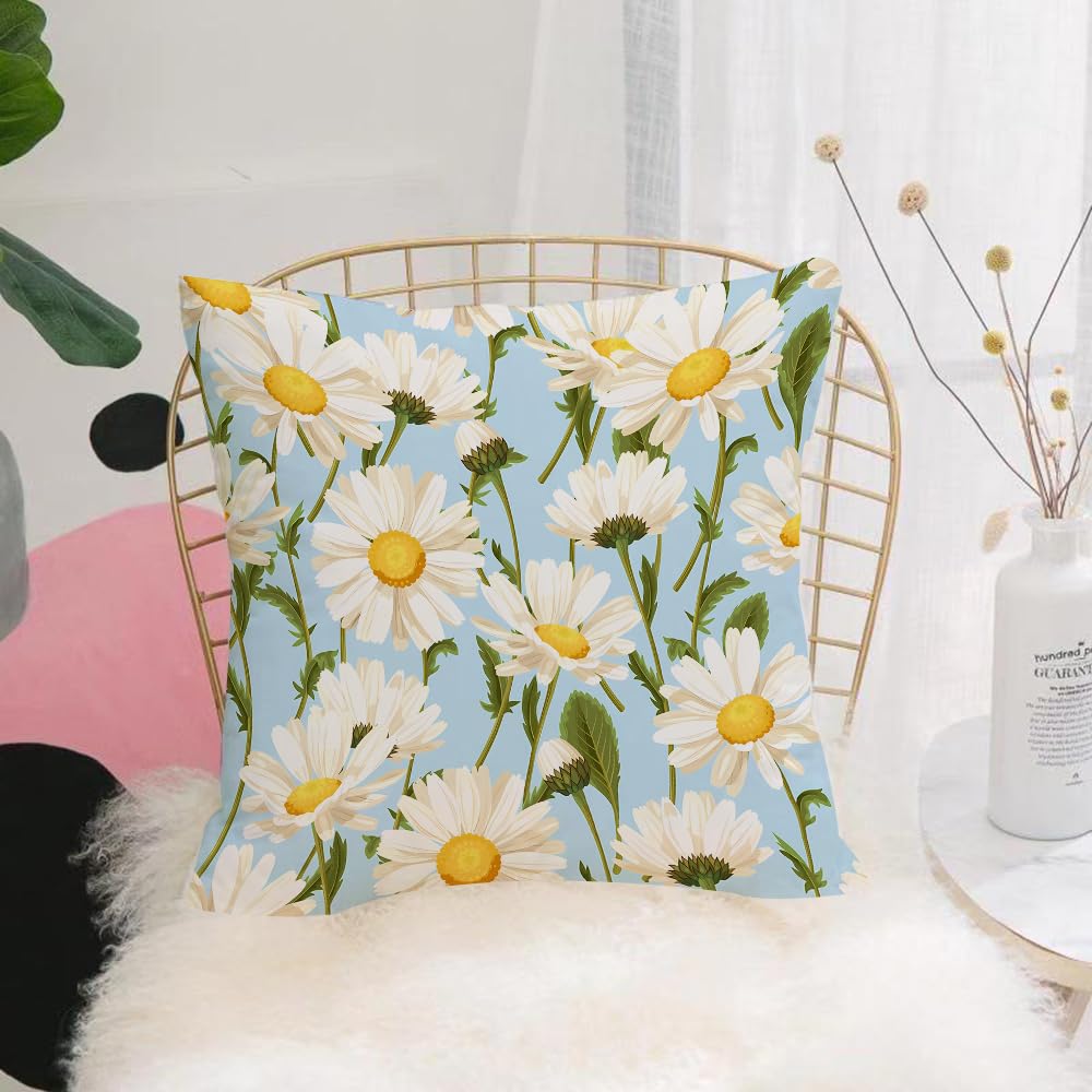 HYOSXW Cushion Cover,Throw Pillow Case Home Decorative for Living Room Bedroom Sofa Chair 16X16 Inch,Daisy chamomile field ow spring summer flowers. Trendy floral texture,Pillowcase 40X40cm