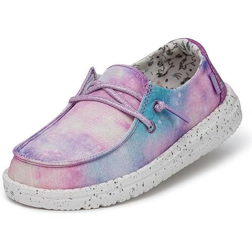 Hey Dude Girl's Wendy Youth Linen Grey Multiple | Girl’s Shoes | Girl’s Lace Up Loafers | Comfortable & Light-Weight
