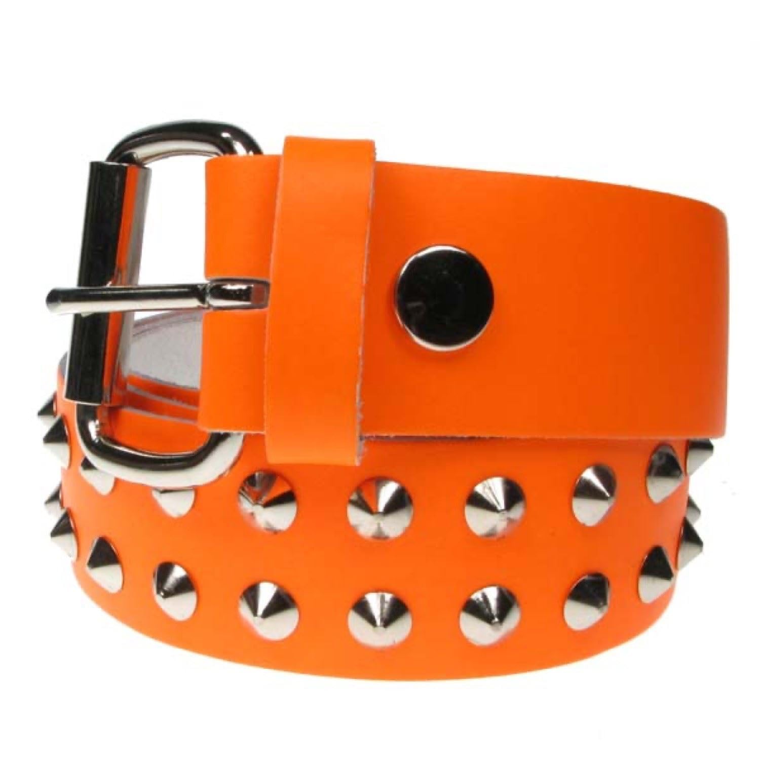 BULLET 69 Gothic Punk Leather Studded Belt 2 Row Conical Stud Black Fluorescent Emo Punk[Medium 32"-36",Fluorescent Orange with Silver Conical]