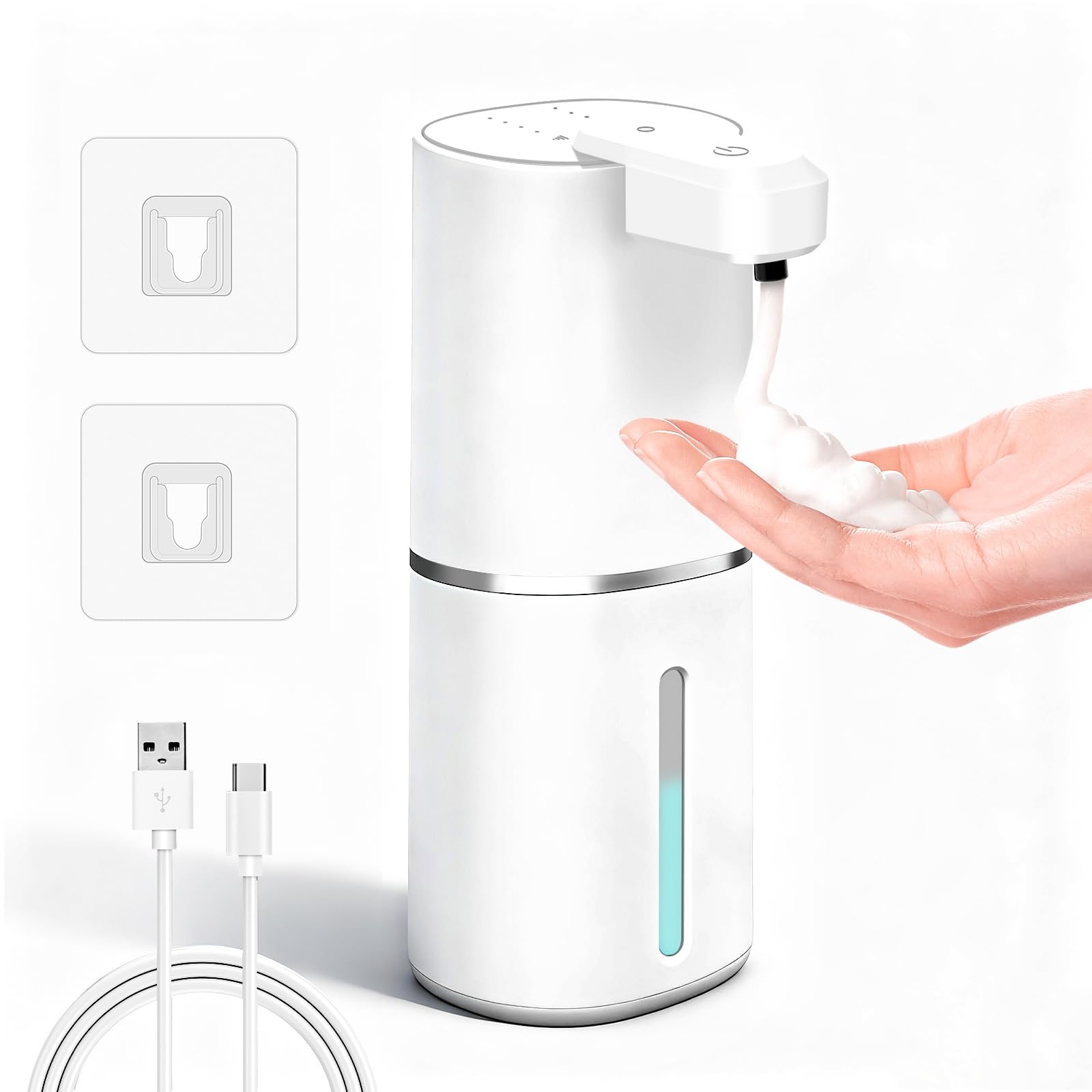 Dalugo Automatic Soap Dispenser Wall Mounted, 380mL Foam Soap Dispenser, USB-C Rechargeable Waterproof for Bathroom Kitchen