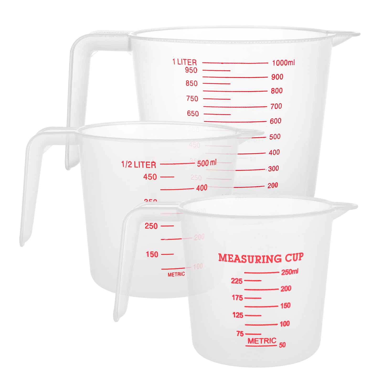 ASelected 3pk Plastic Measuring Jugs Set 250ML 500ML 1000ML, Clear Measuring Cup with Handle Plastic Jugs with Easy-to-Read Measurements for Kitchen Baking with Measuring Scale Easy Pour